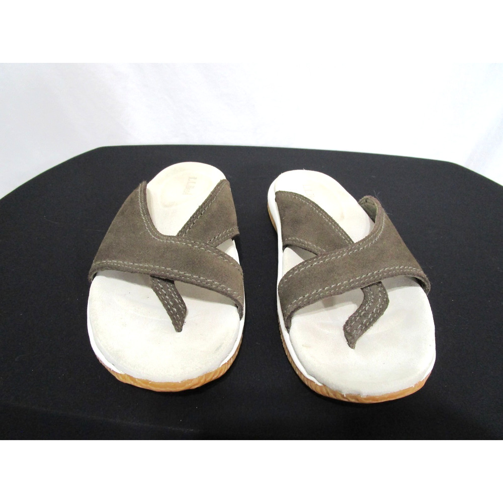 L.L. Bean Olive Green Suede Leather Toe Loop Slide Sandals Women Sz 8 - Picture 2 of 11